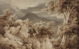 Carl Friedrich Lessing, Paesaggio in tempesta con due pellegrini, 1841, matita su carta, cm 24, 6 x 38, Stiftung Museum Kunst Palast (Dsseldorf)