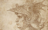 Leonardo da Vinci (Vinci, 1452- Amboise,1519), Busto di guerriero di profilo, 1475-1480 ca., Punta d'argento su carta preparata color crema, 287 × 211 mm., British Museum, Londra
