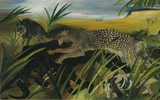 Antonio Ligabue, Leopardo con bufalo e iena, olio su tela, cm 83x126. Collezione privata