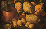 Giuseppe Ruoppolo<br>(Napoli 1630? - 1710) <br>Agrumi e secchia di rame con carciofo<br>1665-1675 circa<br>olio su tela